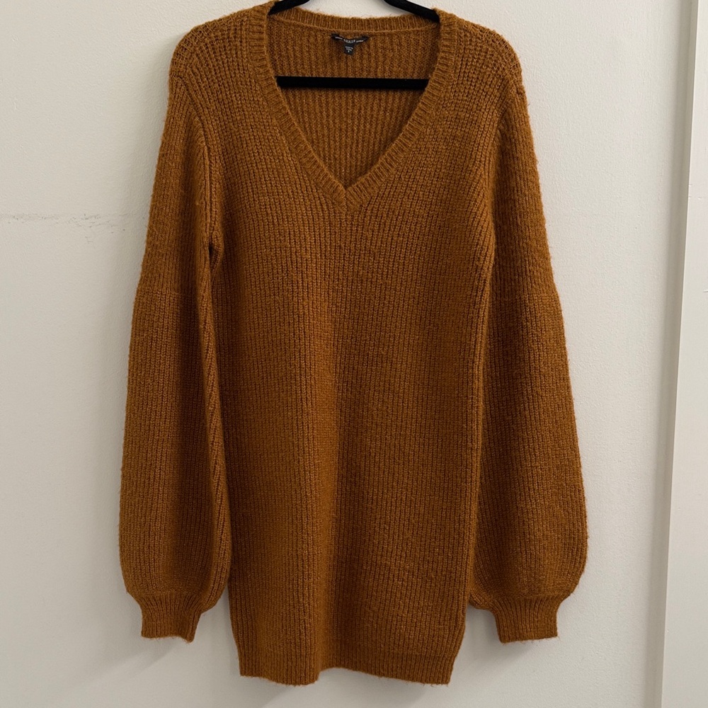 Guess V-Neck Sweater Dress in Warm Brown